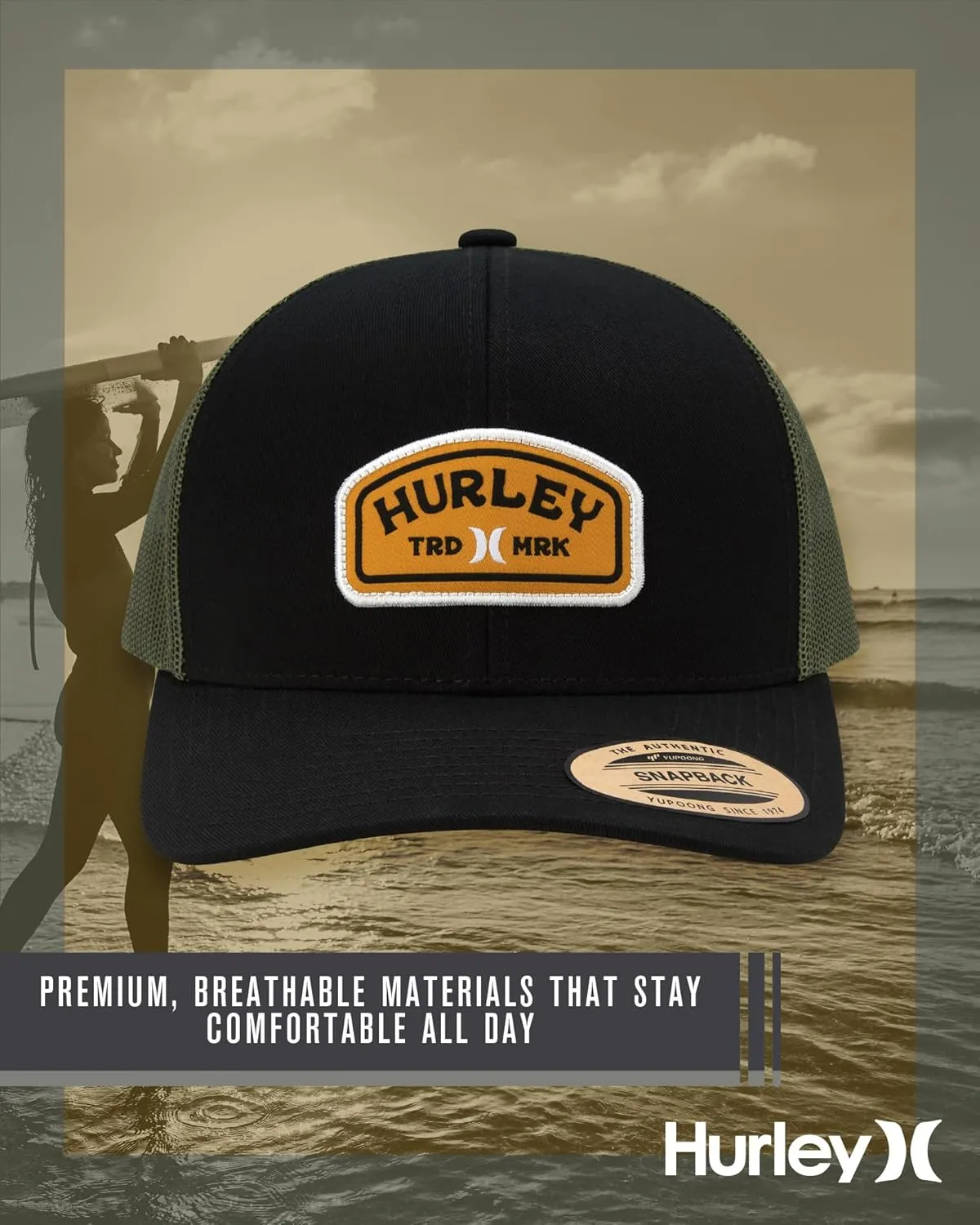 Hurley Men's Trucker Hat - Curved Bill Regular Fit Left Coast Baseball Cap for Men - Snap Back Mesh Panel Ball Cap