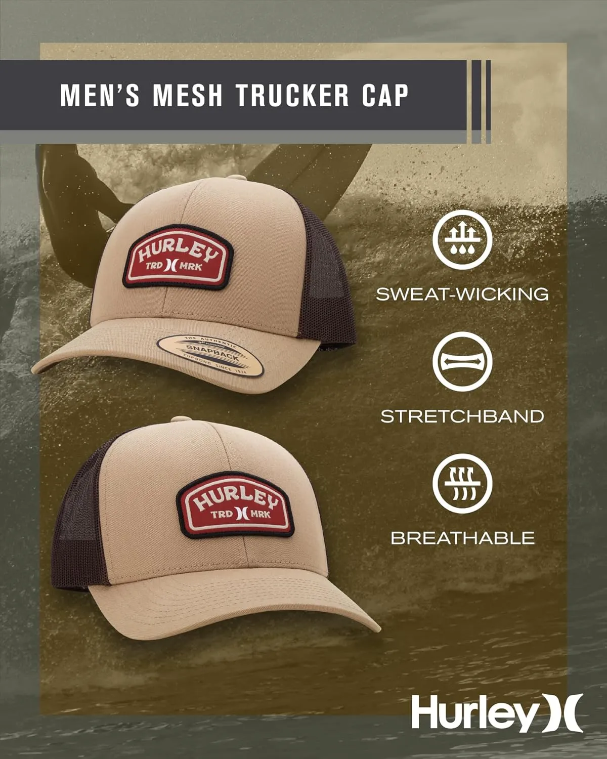 Hurley Men's Trucker Hat - Curved Bill Regular Fit Left Coast Baseball Cap for Men - Snap Back Mesh Panel Ball Cap