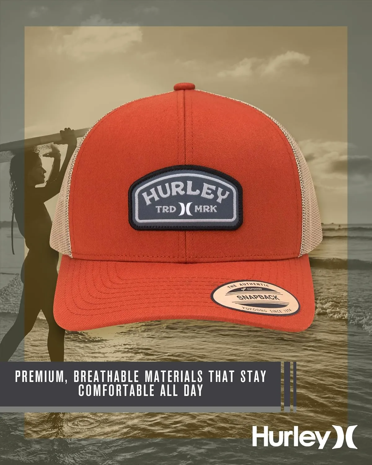Hurley Men's Trucker Hat - Curved Bill Regular Fit Left Coast Baseball Cap for Men - Snap Back Mesh Panel Ball Cap