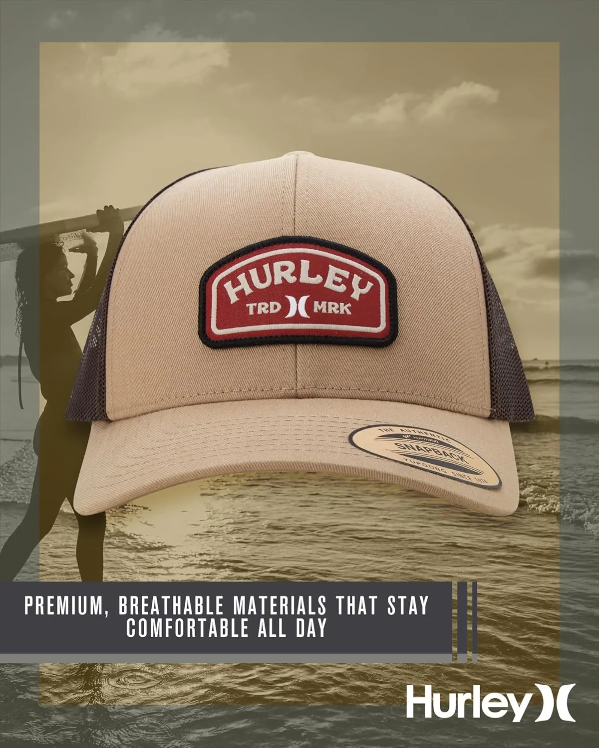 Hurley Men's Trucker Hat - Curved Bill Regular Fit Left Coast Baseball Cap for Men - Snap Back Mesh Panel Ball Cap