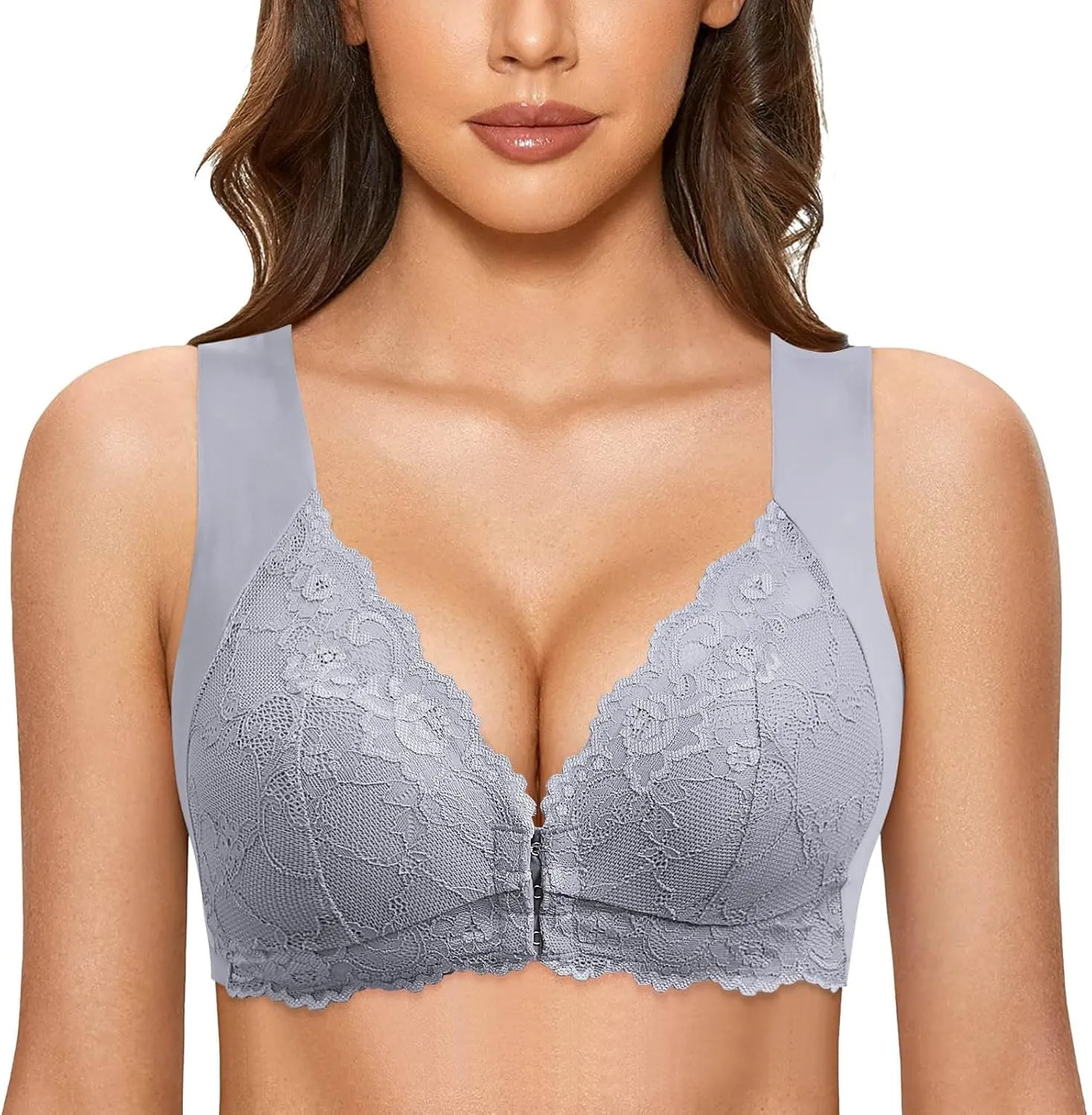 iLH Bras for Women Lace Front Closure Bras Comfort Full-Coverage Sports Bra No Underwire Breathable Lift up Air Bra