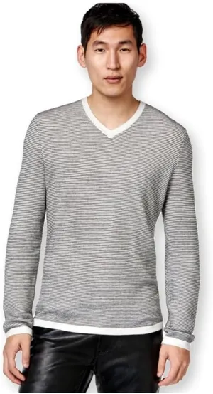 INC Mens Ribbed V-Neck Pullover Sweater Gray M