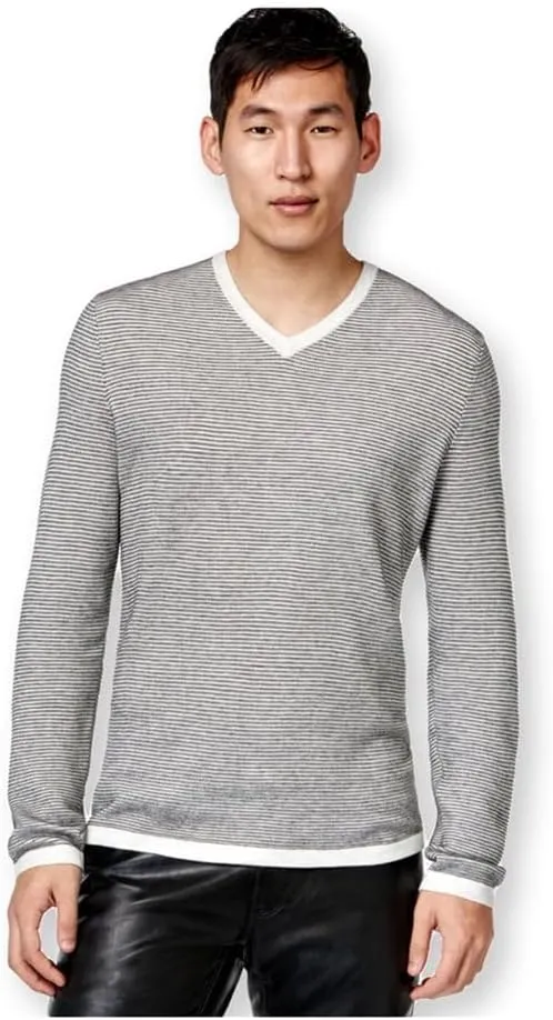 INC Mens Ribbed V-Neck Pullover Sweater Gray M