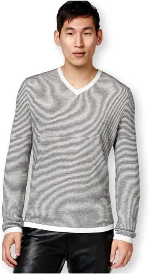 INC Mens Ribbed V-Neck Pullover Sweater Gray S