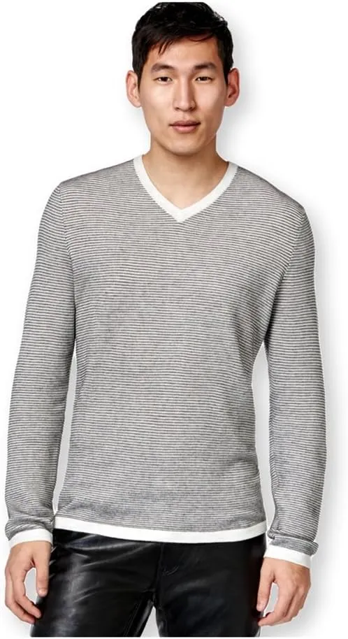 INC Mens Ribbed V-Neck Pullover Sweater Gray S