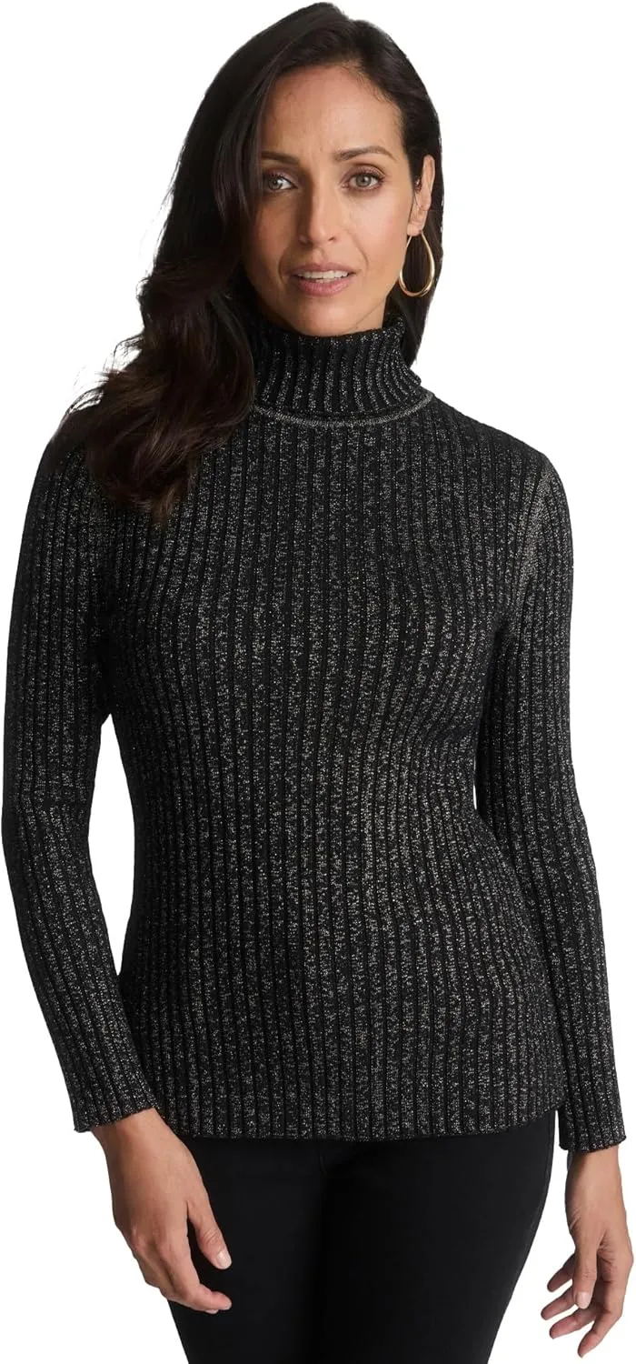 Jessica London Women's Plus Size Ribbed Cotton Turtleneck Sweater