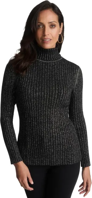 Jessica London Women's Plus Size Ribbed Cotton Turtleneck Sweater