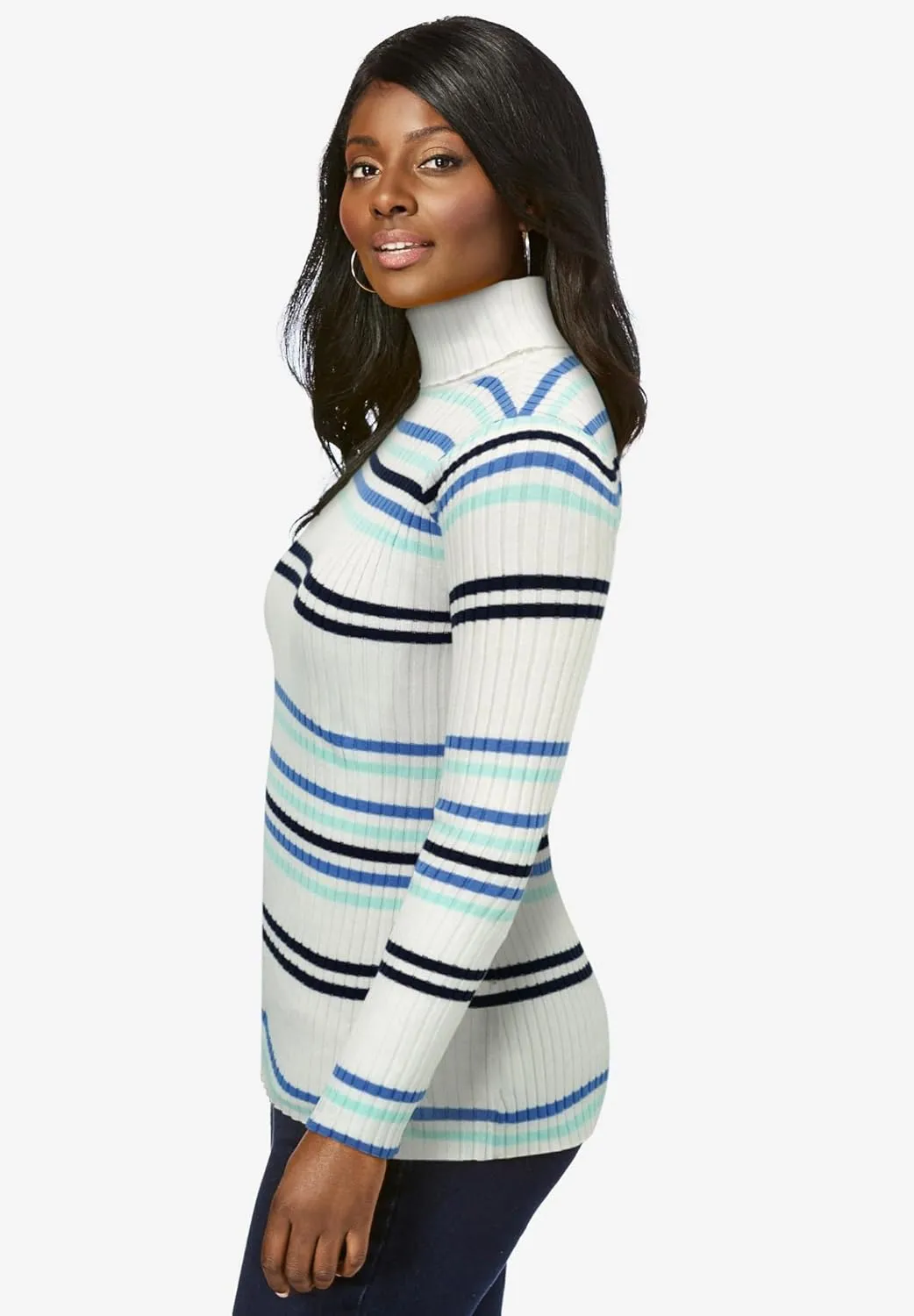 Jessica London Women's Plus Size Ribbed Cotton Turtleneck Sweater