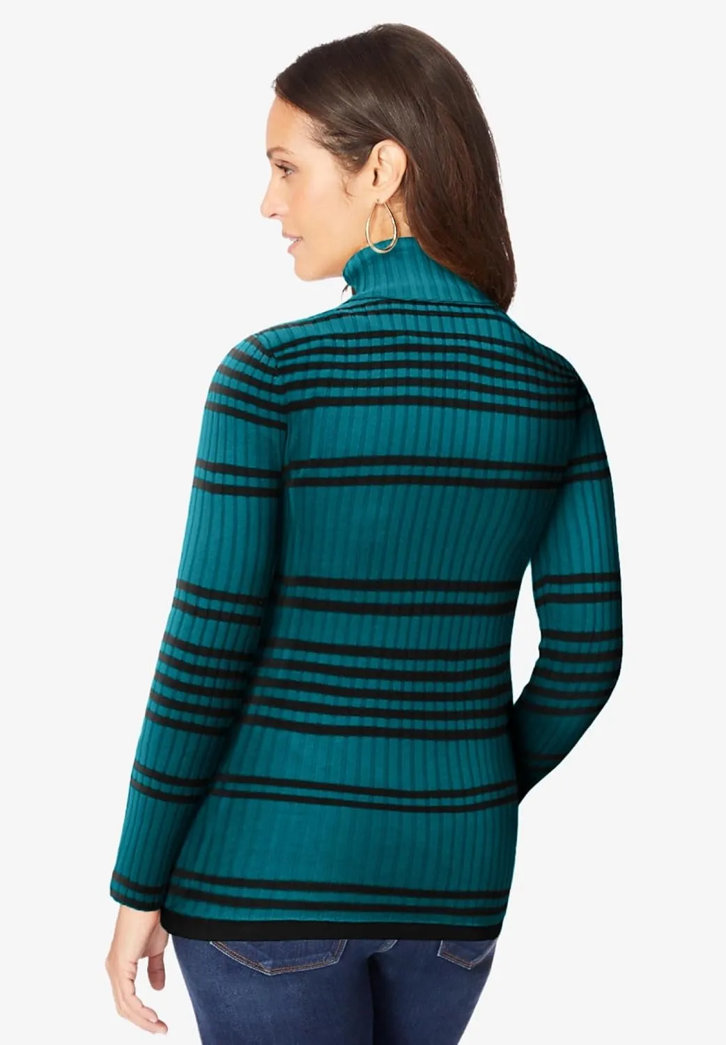 Jessica London Women's Plus Size Ribbed Cotton Turtleneck Sweater