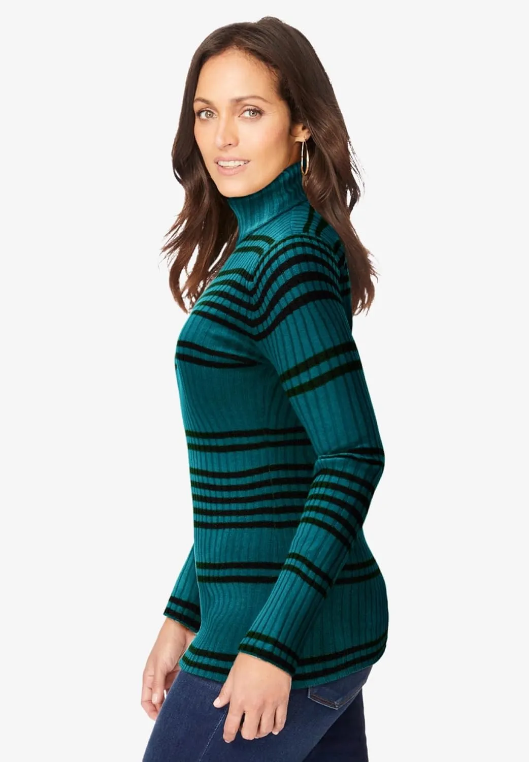 Jessica London Women's Plus Size Ribbed Cotton Turtleneck Sweater