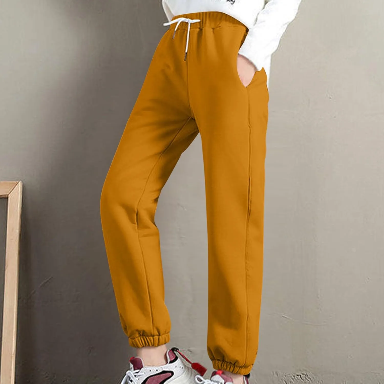 JOAU Women Sherpa Lined Sweatpants Drawstring Elastic High Waisted Winter Warm Fleece Athletic Joggers Pants with Pockets