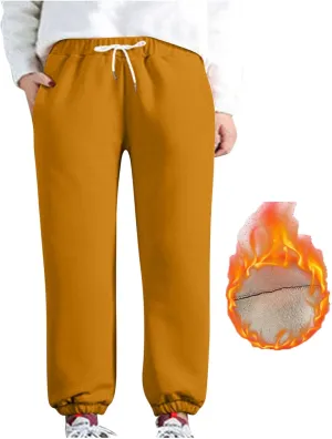 JOAU Women Sherpa Lined Sweatpants Drawstring Elastic High Waisted Winter Warm Fleece Athletic Joggers Pants with Pockets