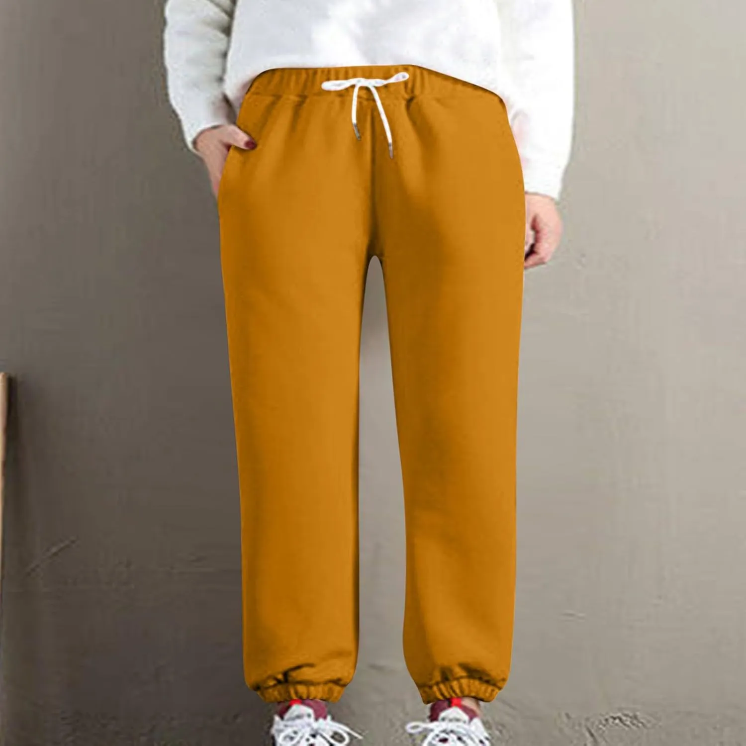 JOAU Women Sherpa Lined Sweatpants Drawstring Elastic High Waisted Winter Warm Fleece Athletic Joggers Pants with Pockets
