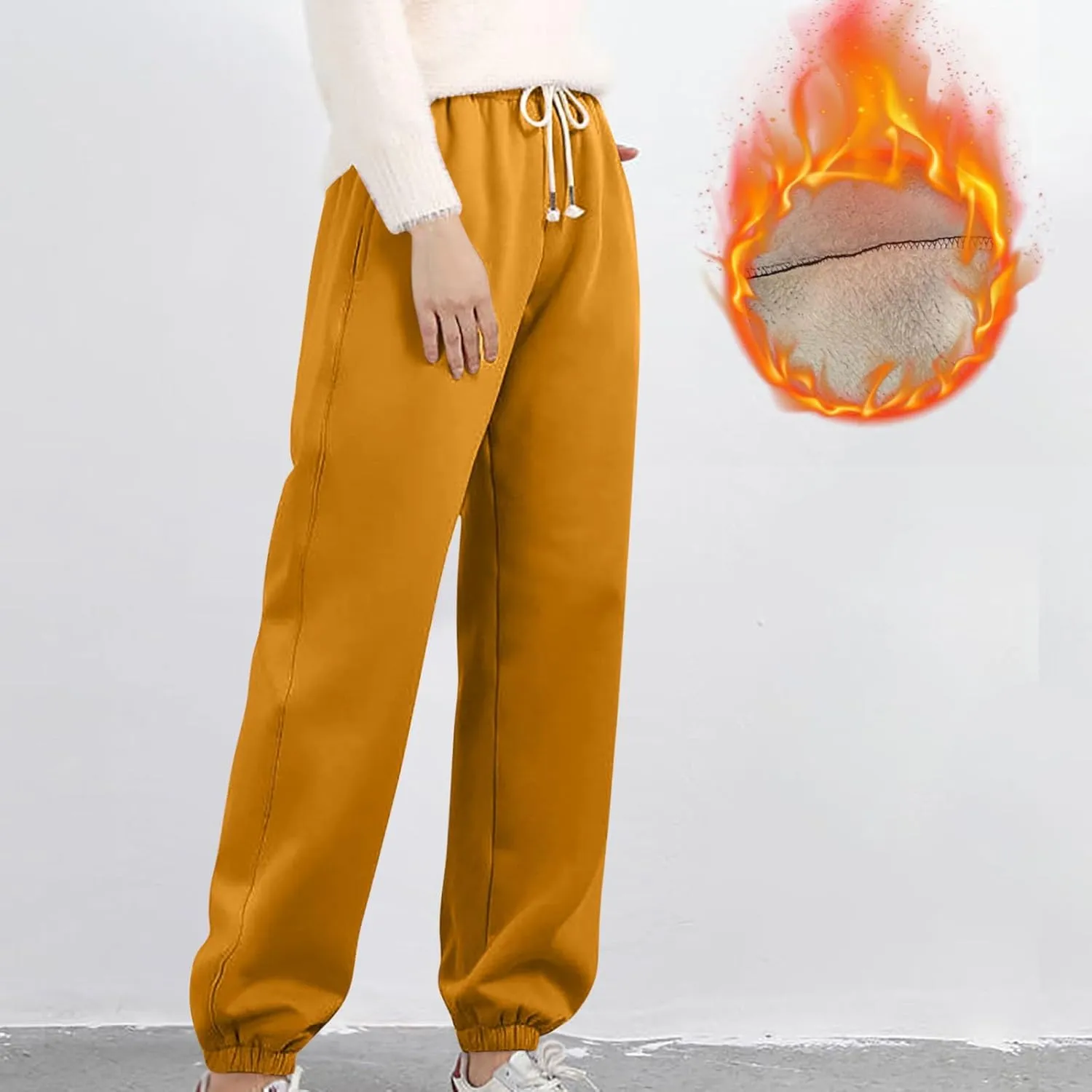 JOAU Women Sherpa Lined Sweatpants Drawstring Elastic High Waisted Winter Warm Fleece Athletic Joggers Pants with Pockets