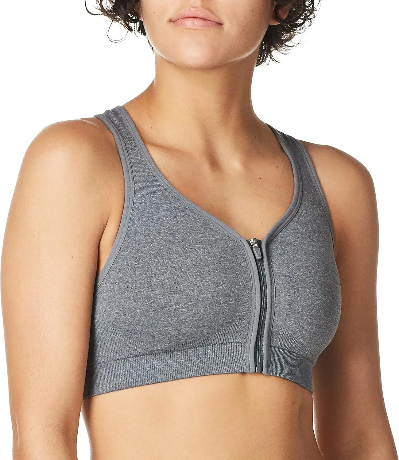 Jockey Women's Bra Mid Impact Zip Front Sports Bra