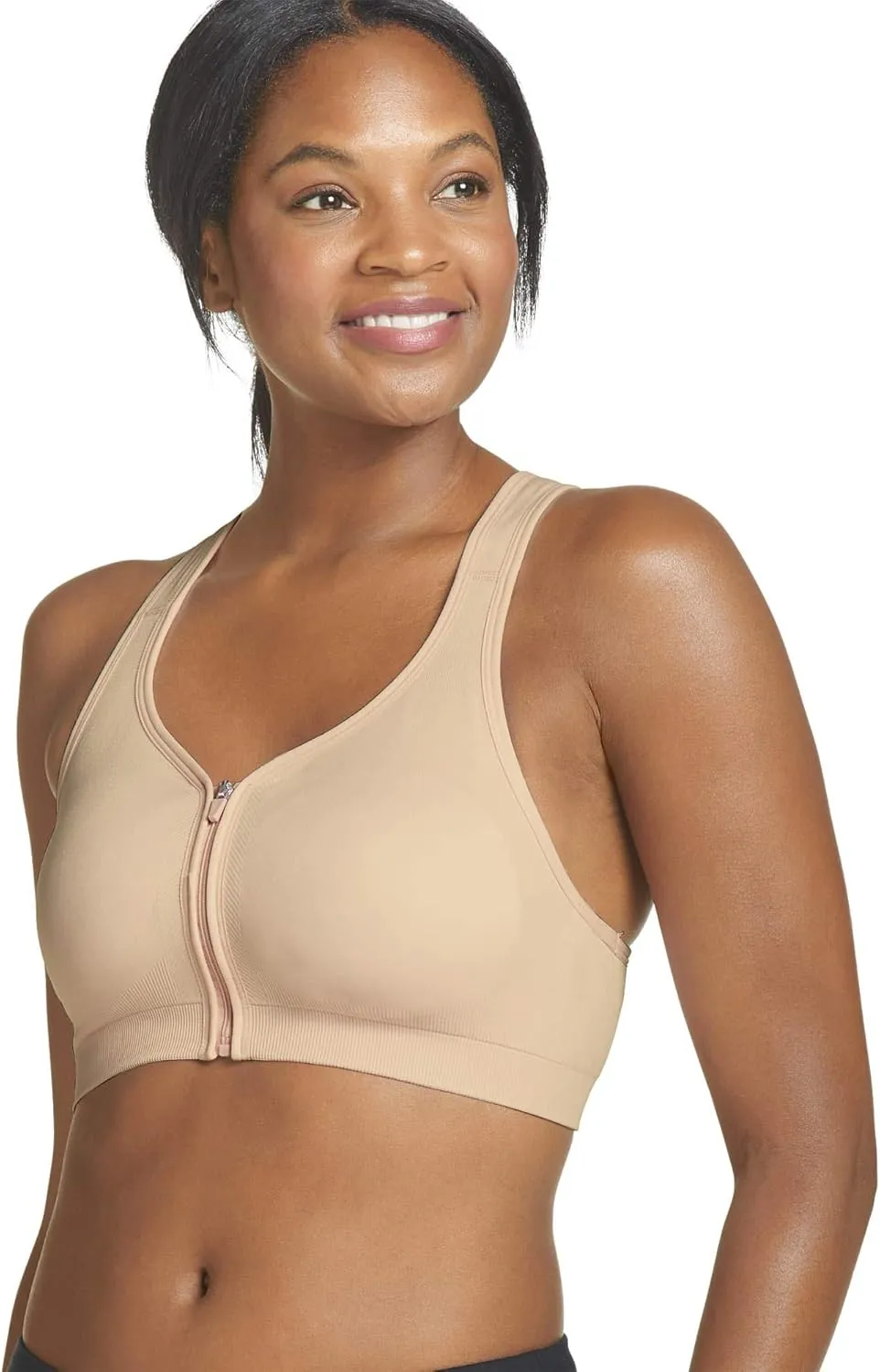 Jockey Women's Bra Mid Impact Zip Front Sports Bra