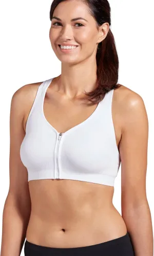 Jockey Women's Bra Mid Impact Zip Front Sports Bra