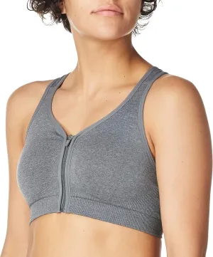 Jockey Women's Bra Mid Impact Zip Front Sports Bra
