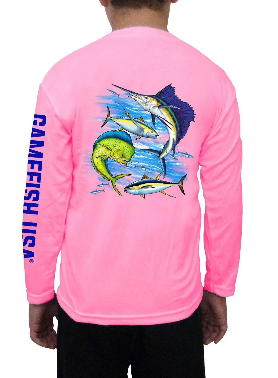 Kid's UPF 50 Long Sleeve Microfiber Moisture Wicking Performance Fishing Shirt Gamefish