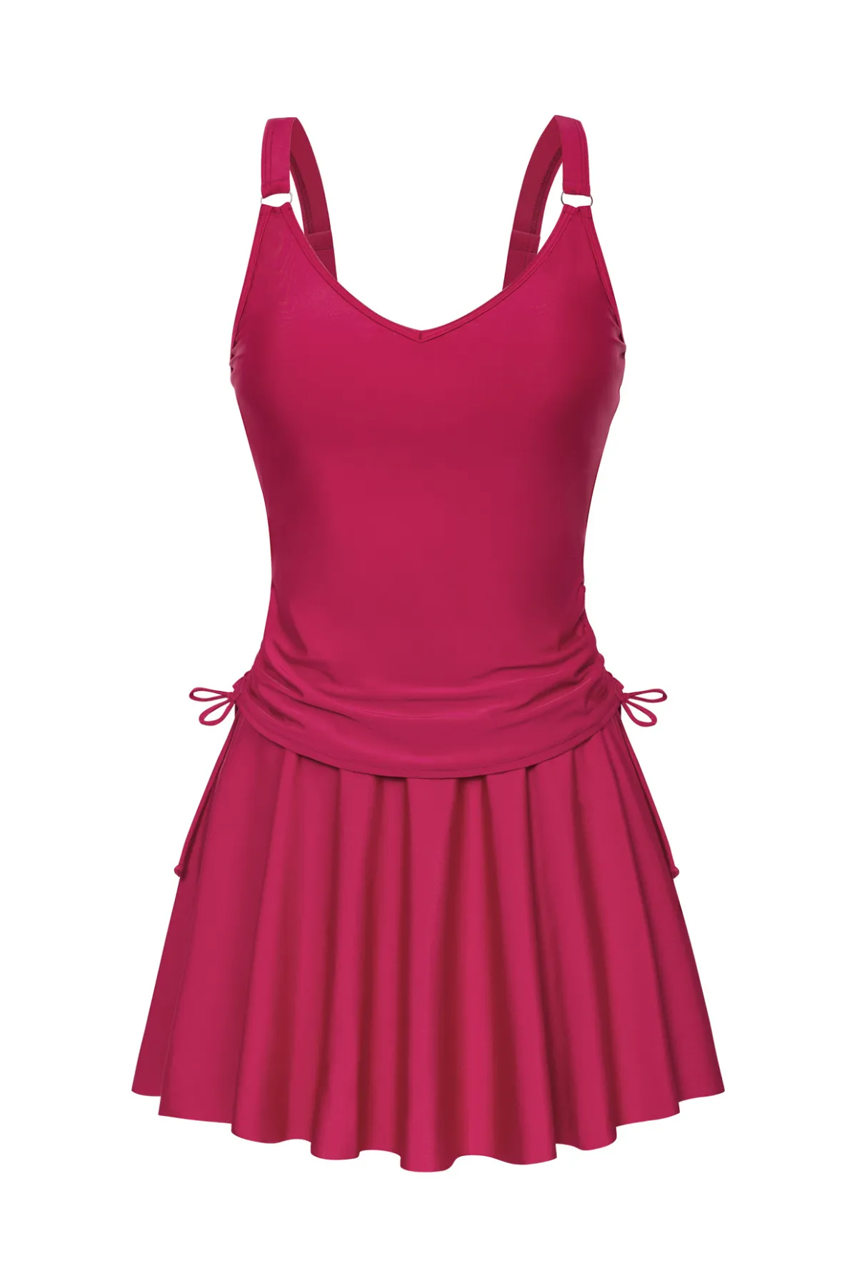 KK Women 2pcs Set Swimsuit V-Neck Ruched Padded Swim Tops Swim Skirt with Briefs