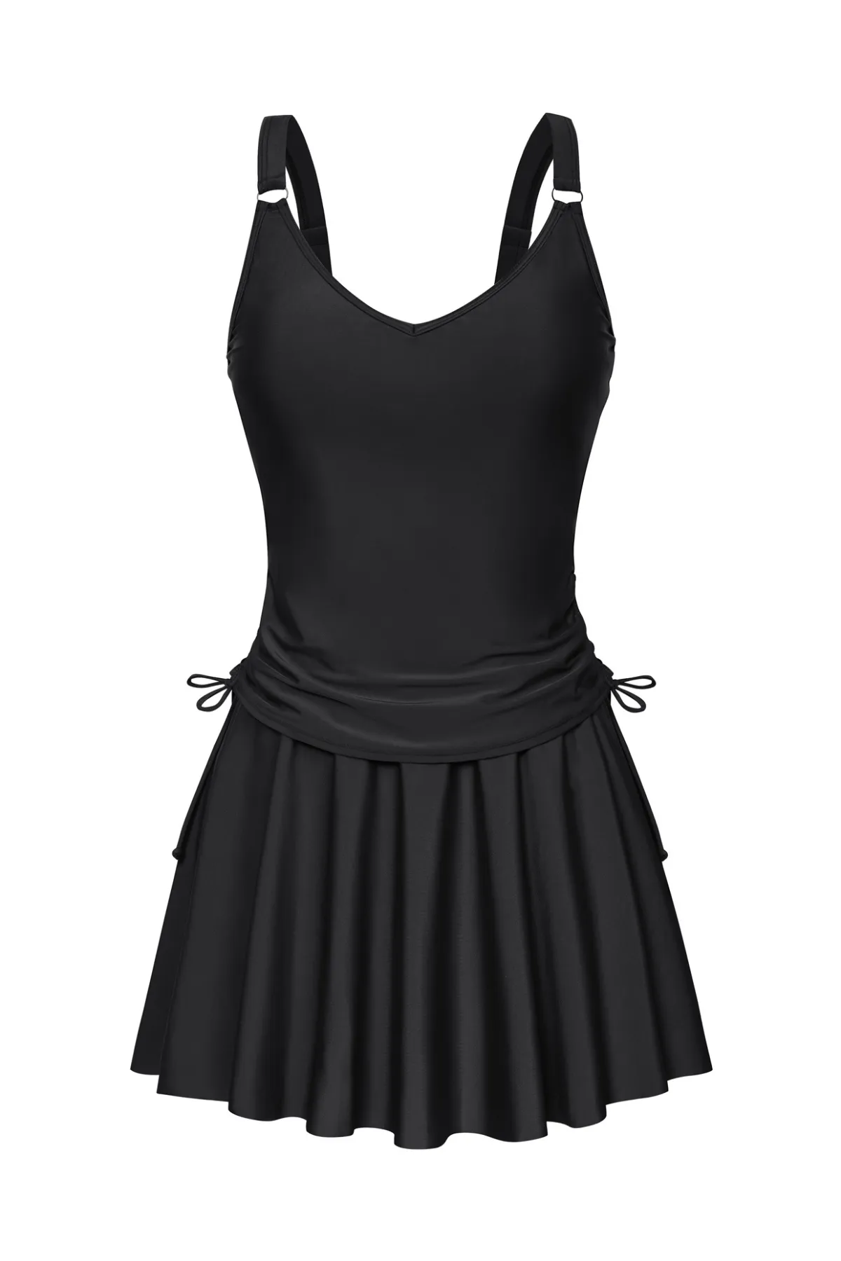 KK Women 2pcs Set Swimsuit V-Neck Ruched Padded Swim Tops Swim Skirt with Briefs