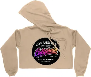 LA Women's Cropped Fleece Hoodie - California Cropped Hoodie for Women - Unique Hooded Sweatshirt