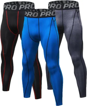 LANBAOSI Workout Compression Pants for Men 3 Pack Summer Cool Running Basketball Leggings Quick Dry Yoga Gym Tights Baselayer
