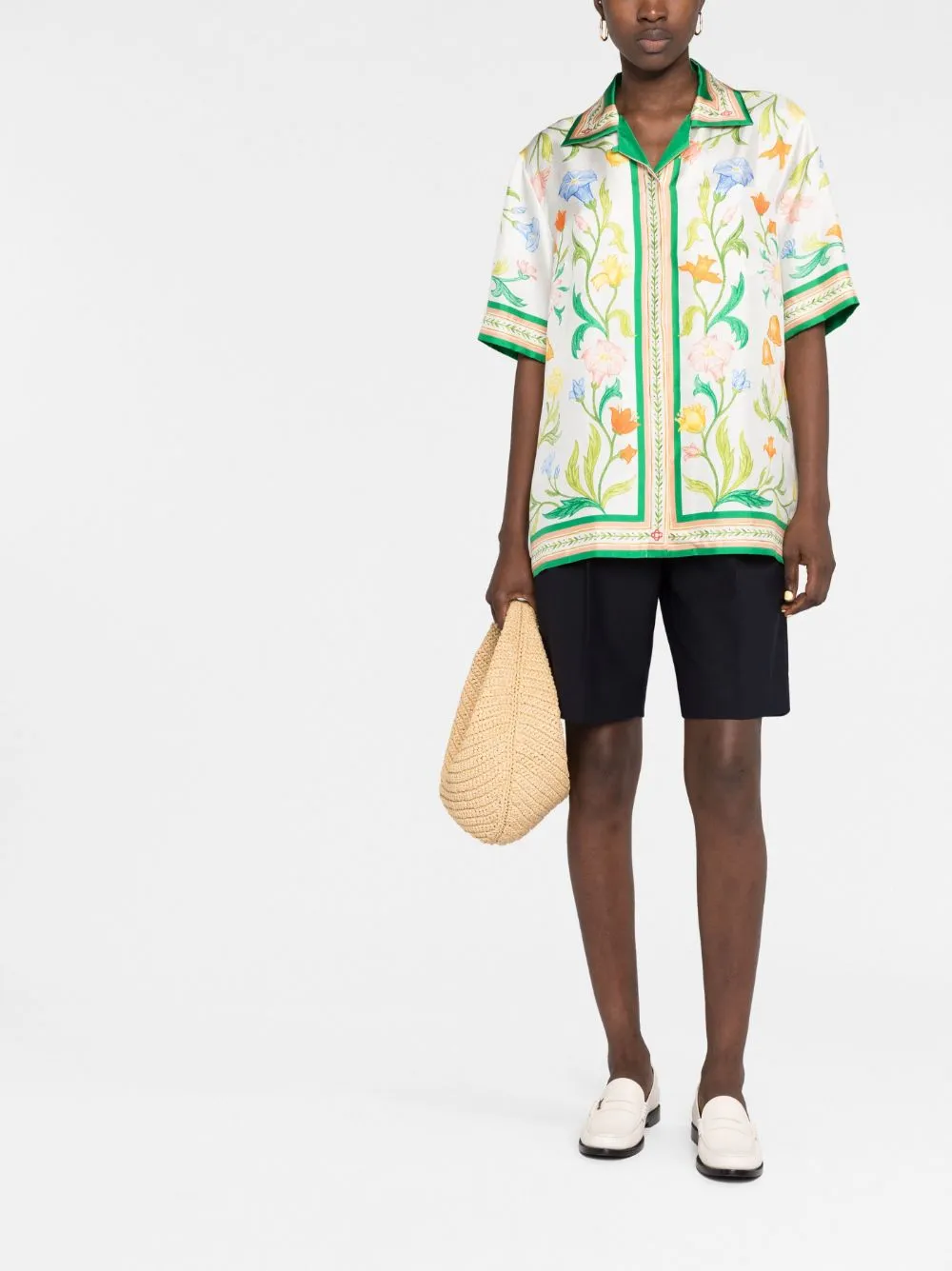 L'Arche Fleurie flower-print silk-twill shirt