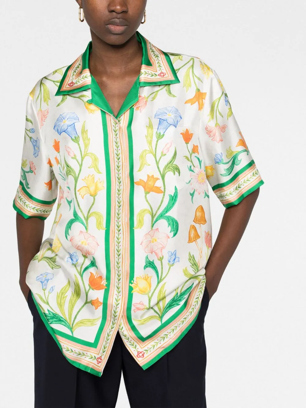 L'Arche Fleurie flower-print silk-twill shirt
