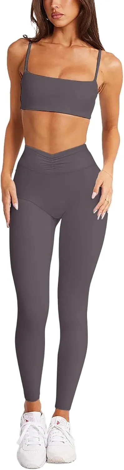 LASLULU V-High Waisted Workout Leggings for Women 28" Gathered Buttery Soft Compression Leggings Yoga Workout Pants