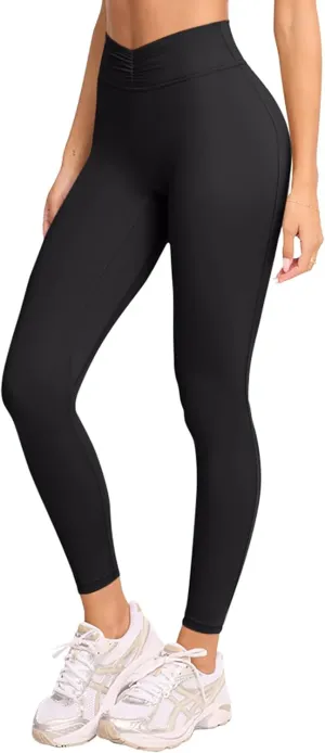 LASLULU V-High Waisted Workout Leggings for Women 28" Gathered Buttery Soft Compression Leggings Yoga Workout Pants