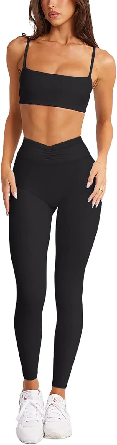 LASLULU V-High Waisted Workout Leggings for Women 28" Gathered Buttery Soft Compression Leggings Yoga Workout Pants