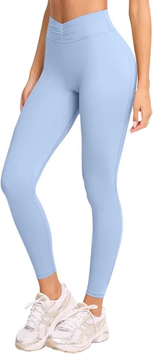 LASLULU V-High Waisted Workout Leggings for Women 28" Gathered Buttery Soft Compression Leggings Yoga Workout Pants