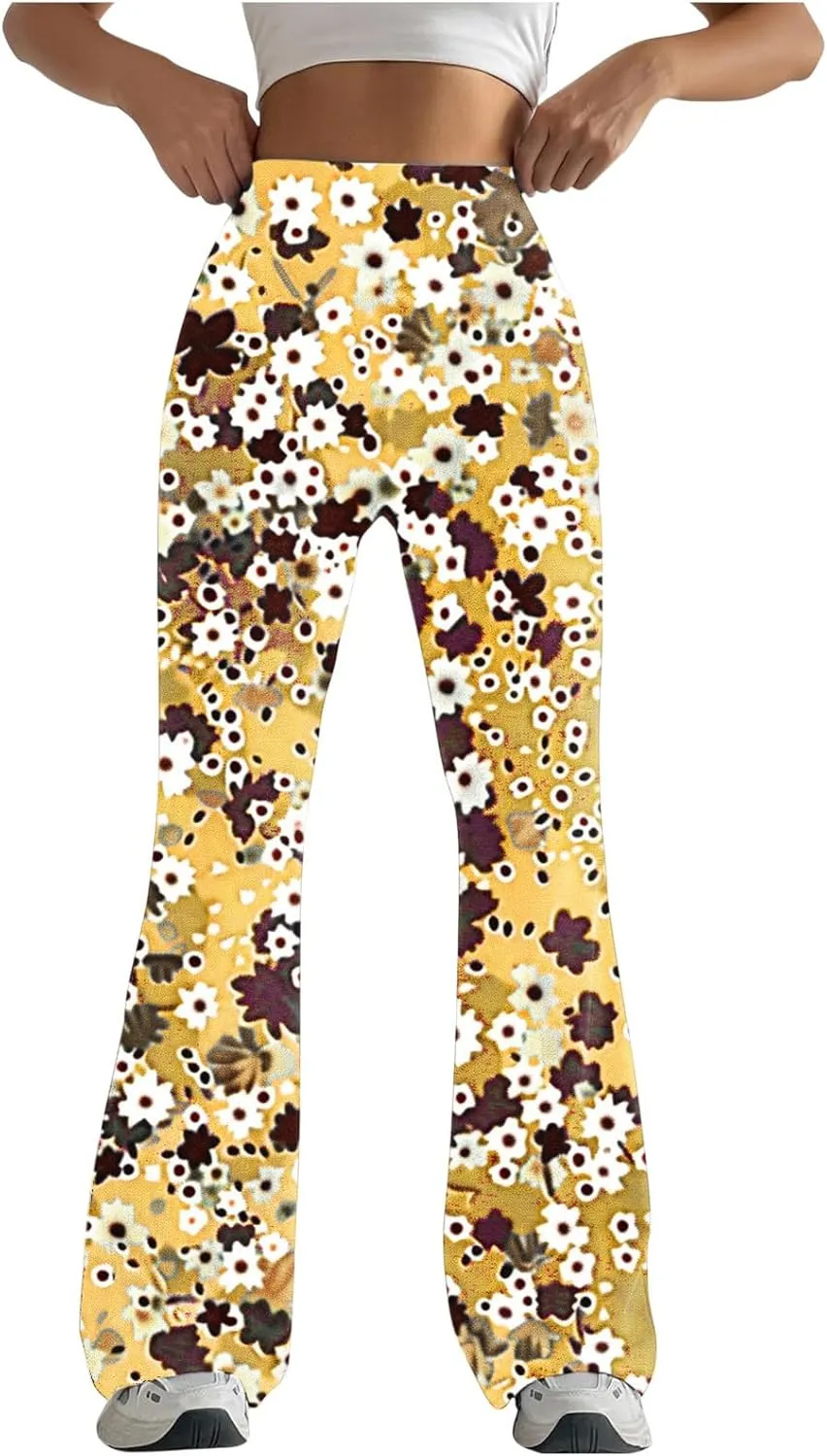 Lastesso Flare Leggings for Women Fashion Aztec Graphic Print Pants Tummy Control High Waist Wide Leg Running Yoga Pants