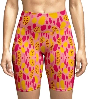 Leopard Biker Shorts for Women - Exotic Women's High Waisted Workout Biker Shorts with Pockets Yoga Gym Running