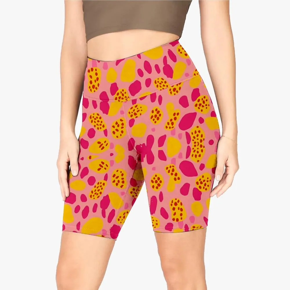 Leopard Biker Shorts for Women - Exotic Women's High Waisted Workout Biker Shorts with Pockets Yoga Gym Running