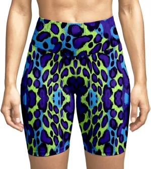 Leopard Biker Shorts for Women - Exotic Women's High Waisted Workout Biker Shorts with Pockets Yoga Gym Running
