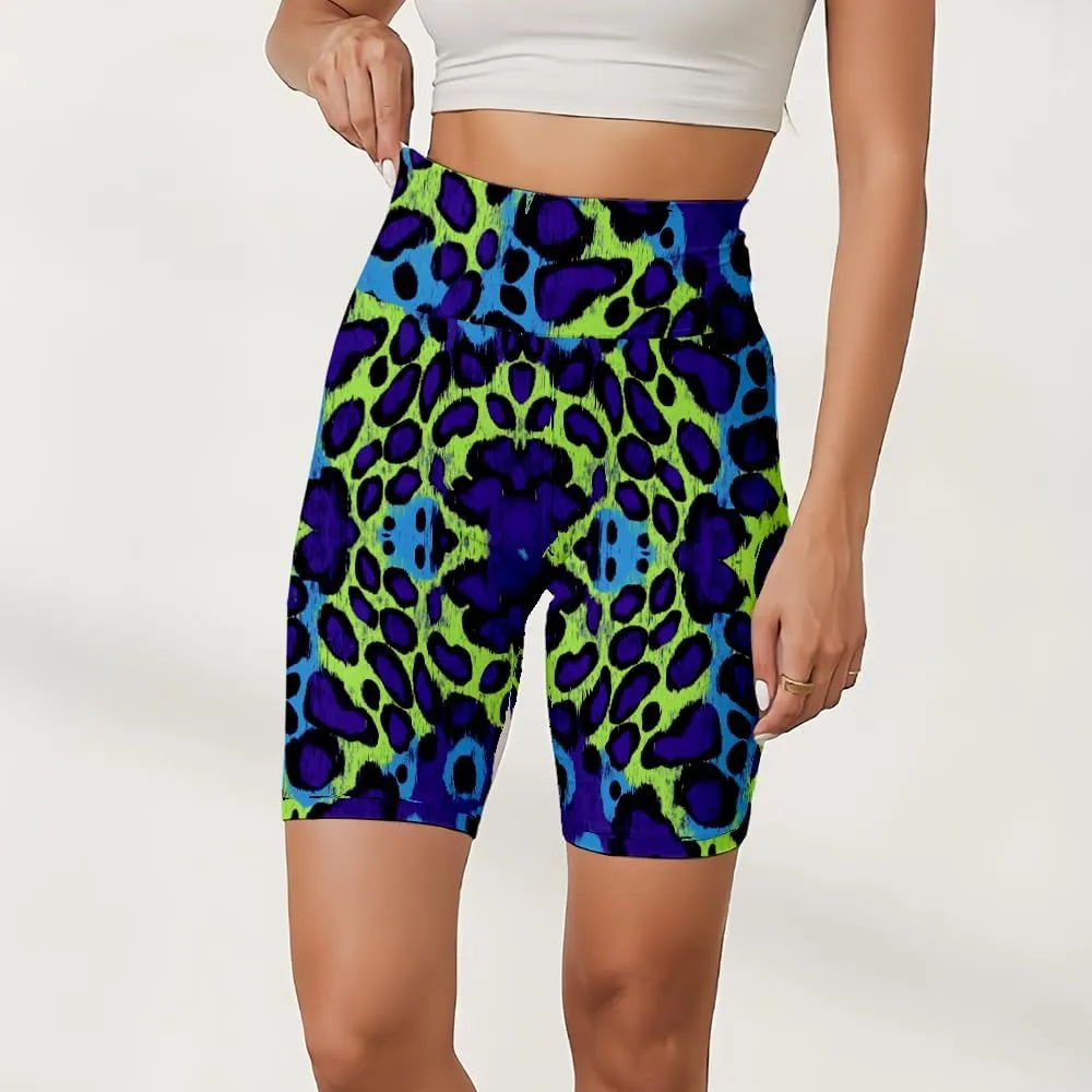 Leopard Biker Shorts for Women - Exotic Women's High Waisted Workout Biker Shorts with Pockets Yoga Gym Running