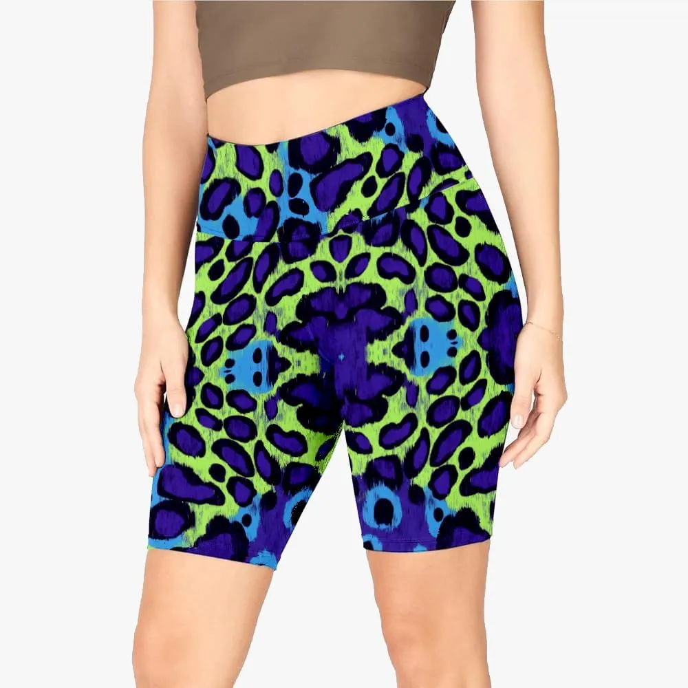 Leopard Biker Shorts for Women - Exotic Women's High Waisted Workout Biker Shorts with Pockets Yoga Gym Running