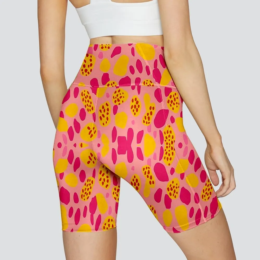 Leopard Biker Shorts for Women - Exotic Women's High Waisted Workout Biker Shorts with Pockets Yoga Gym Running