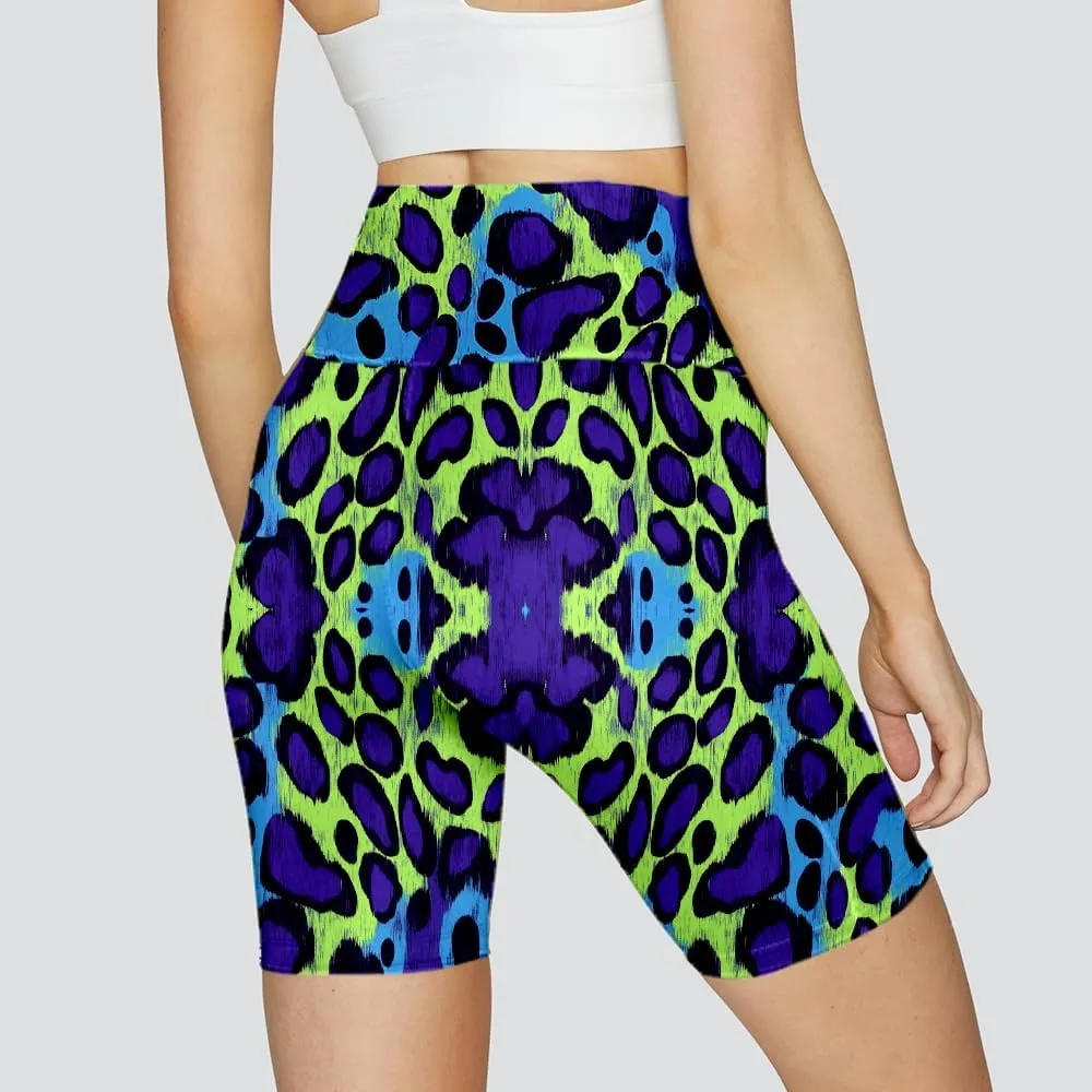 Leopard Biker Shorts for Women - Exotic Women's High Waisted Workout Biker Shorts with Pockets Yoga Gym Running