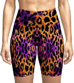 Leopard Biker Shorts for Women - Exotic Women's High Waisted Workout Biker Shorts with Pockets Yoga Gym Running