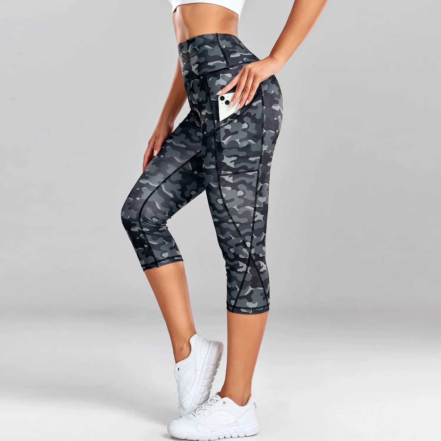 Leopard Yoga Pants Women Capris with Pocket for Fitness