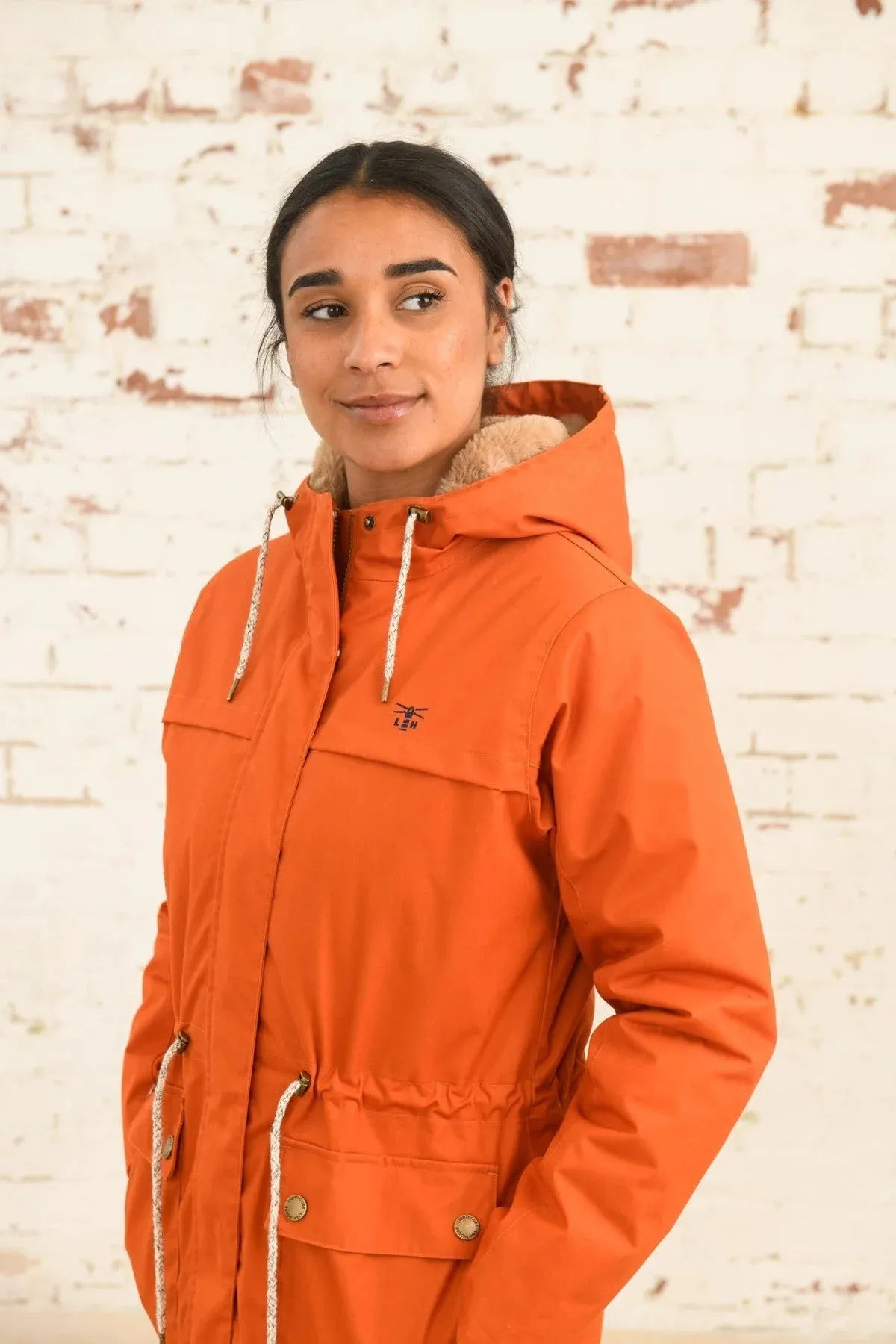 Lighthouse Isobel 3/4 Length Faux Fur Lined Waterproof Coat-BURNT ORANGE