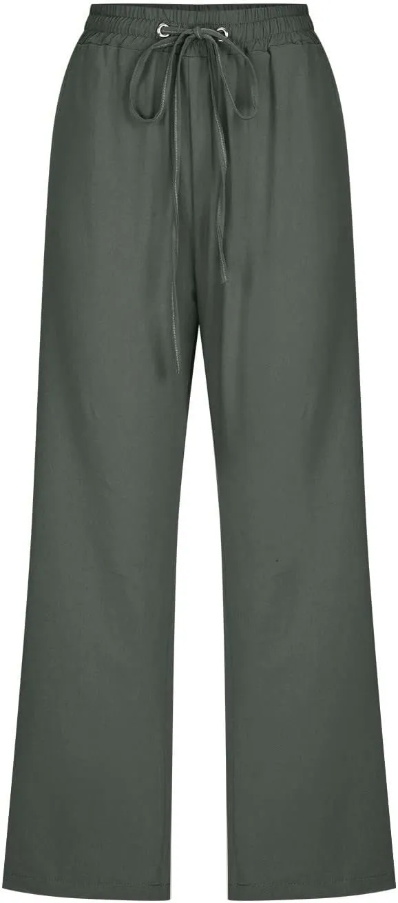 Linen Capri Pants for Women Summer 2025 Fashion Wide Leg Casual Pants Lightweight Loose Cropped Trousers with Pockets