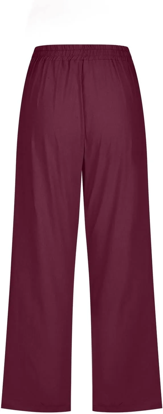 Linen Capri Pants for Women Summer 2025 Fashion Wide Leg Casual Pants Lightweight Loose Cropped Trousers with Pockets