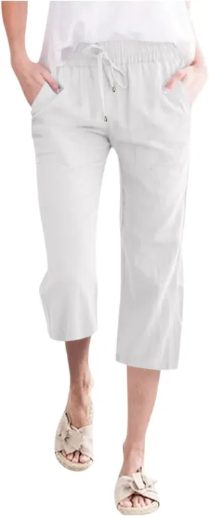 Linen Capri Pants for Women Summer 2025 Fashion Wide Leg Casual Pants Lightweight Loose Cropped Trousers with Pockets