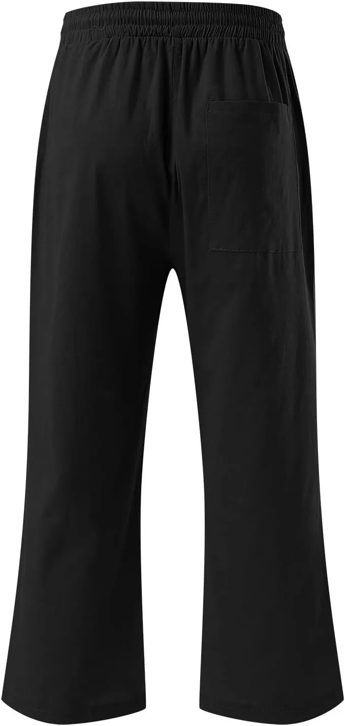 Linen Capri Pants for Women Summer 2025 Fashion Wide Leg Casual Pants Lightweight Loose Cropped Trousers with Pockets