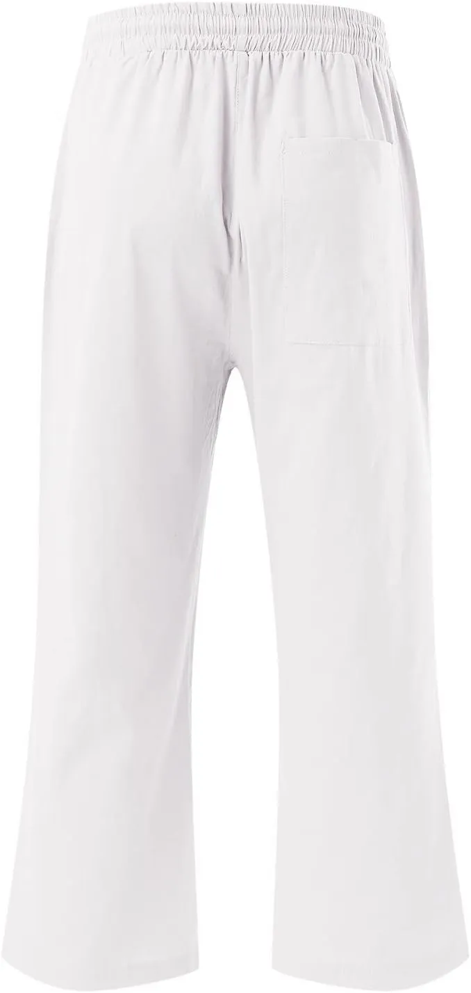 Linen Capri Pants for Women Summer 2025 Fashion Wide Leg Casual Pants Lightweight Loose Cropped Trousers with Pockets