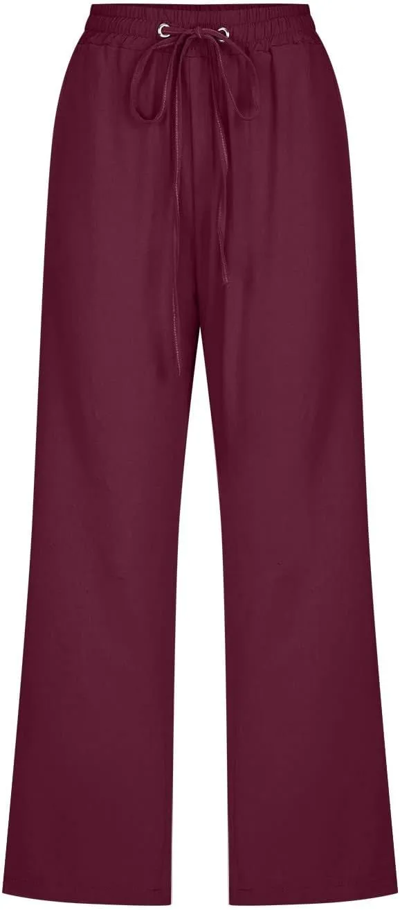 Linen Capri Pants for Women Summer 2025 Fashion Wide Leg Casual Pants Lightweight Loose Cropped Trousers with Pockets